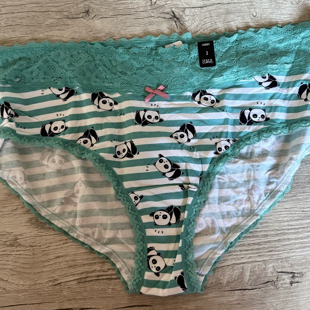 Torrid Curve Woman’s Plus Size Cheeky Panties 2X NWT Aqua & White Stripe W Panda